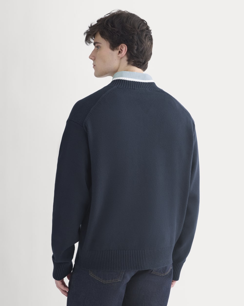 Relaxed V-Neck Sweater in Everyday Cotton | Deep Navy