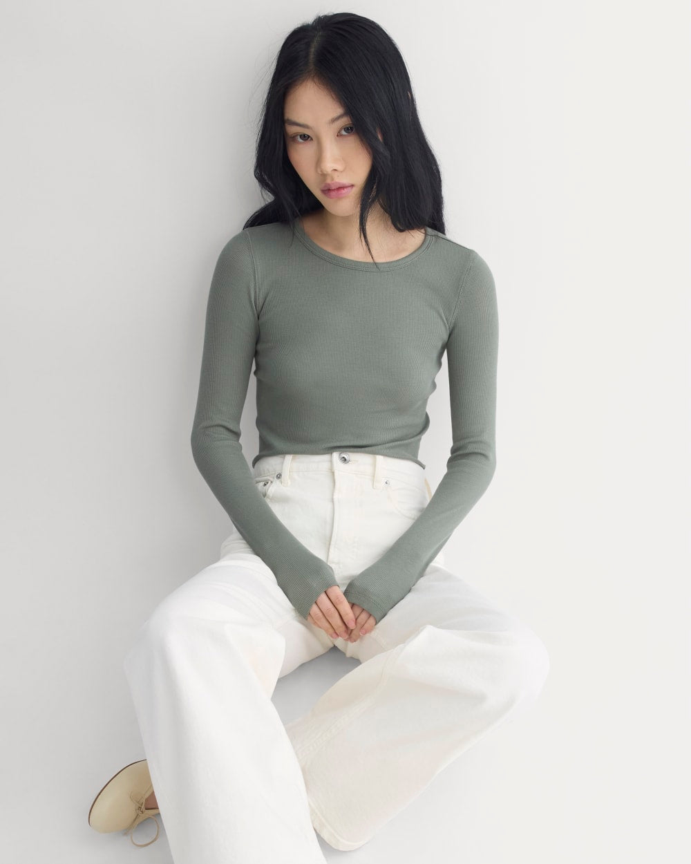 The Luxe Rib Long-Sleeve Crew | Agave Green