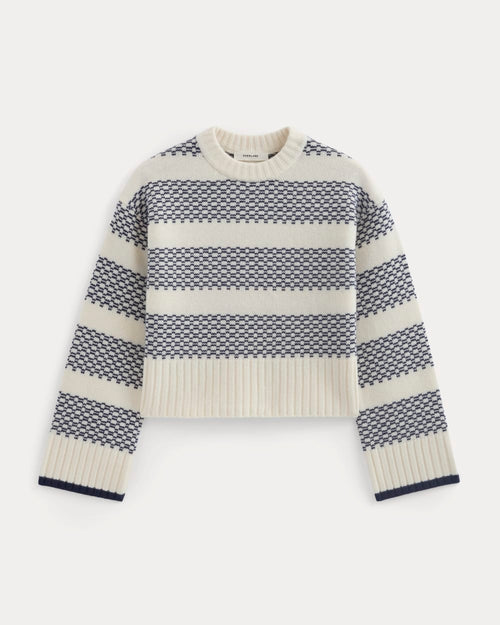 Nordic Cropped Boxy Crew in Luxe Merino | Bone/True Navy