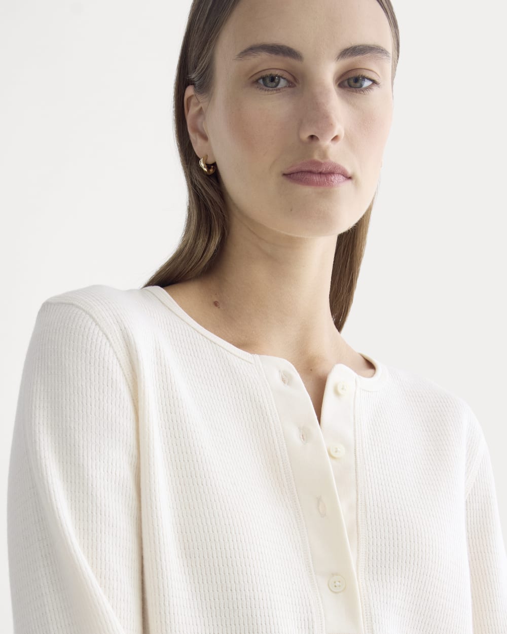Boxy Henley in Cozy Waffle | Bone