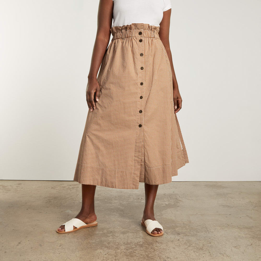 The Easy Button-Front Skirt | Burnt Orange Gingham