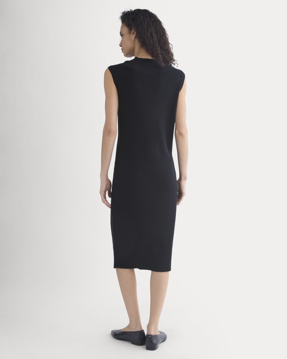 Relaxed V-Neck Midi Sweater Dress in Cotton Merino | Black