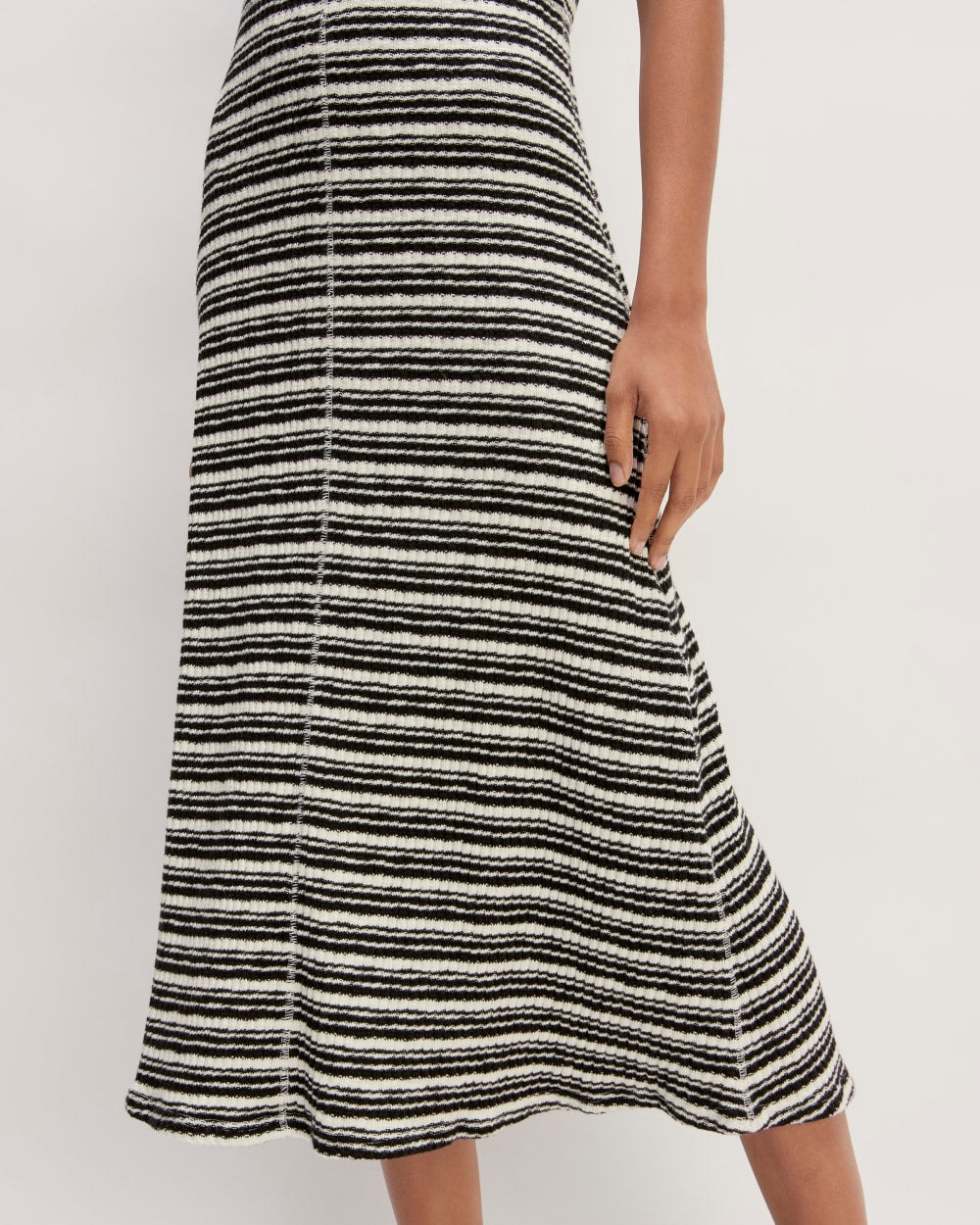 The Rib-Knit Cap-Sleeve Midi Dress | Bone / Black