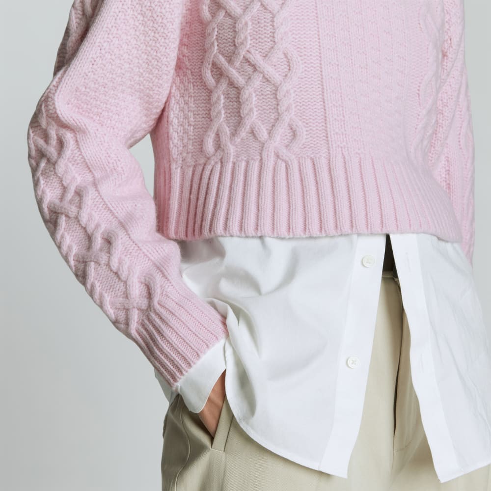 The Felted Merino Cropped Cable Sweater | Light Lilac
