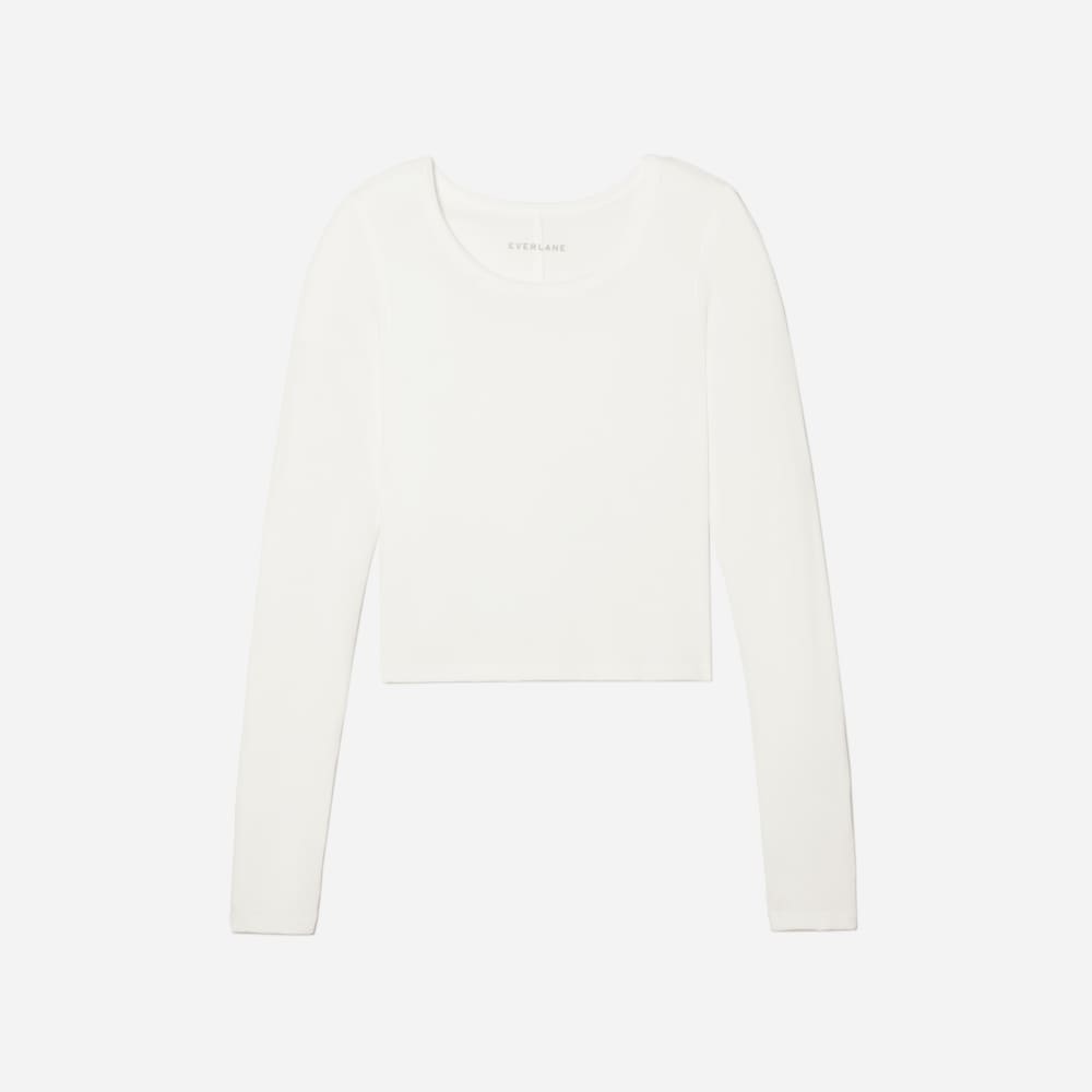 The Supima® Micro Rib Cropped Long-Sleeve Crew | White