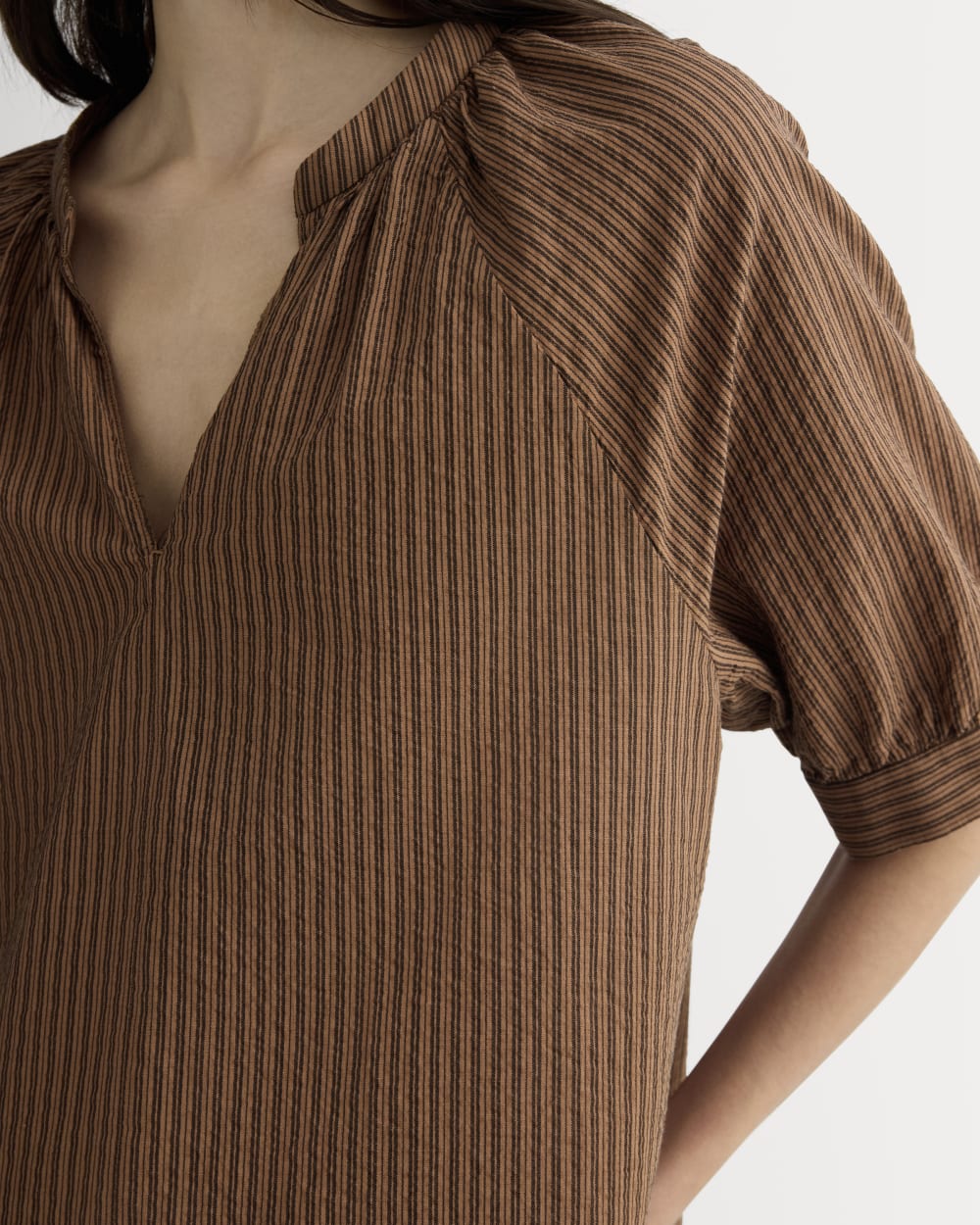 The Gauze Gathered Top | Carob Brown / Black