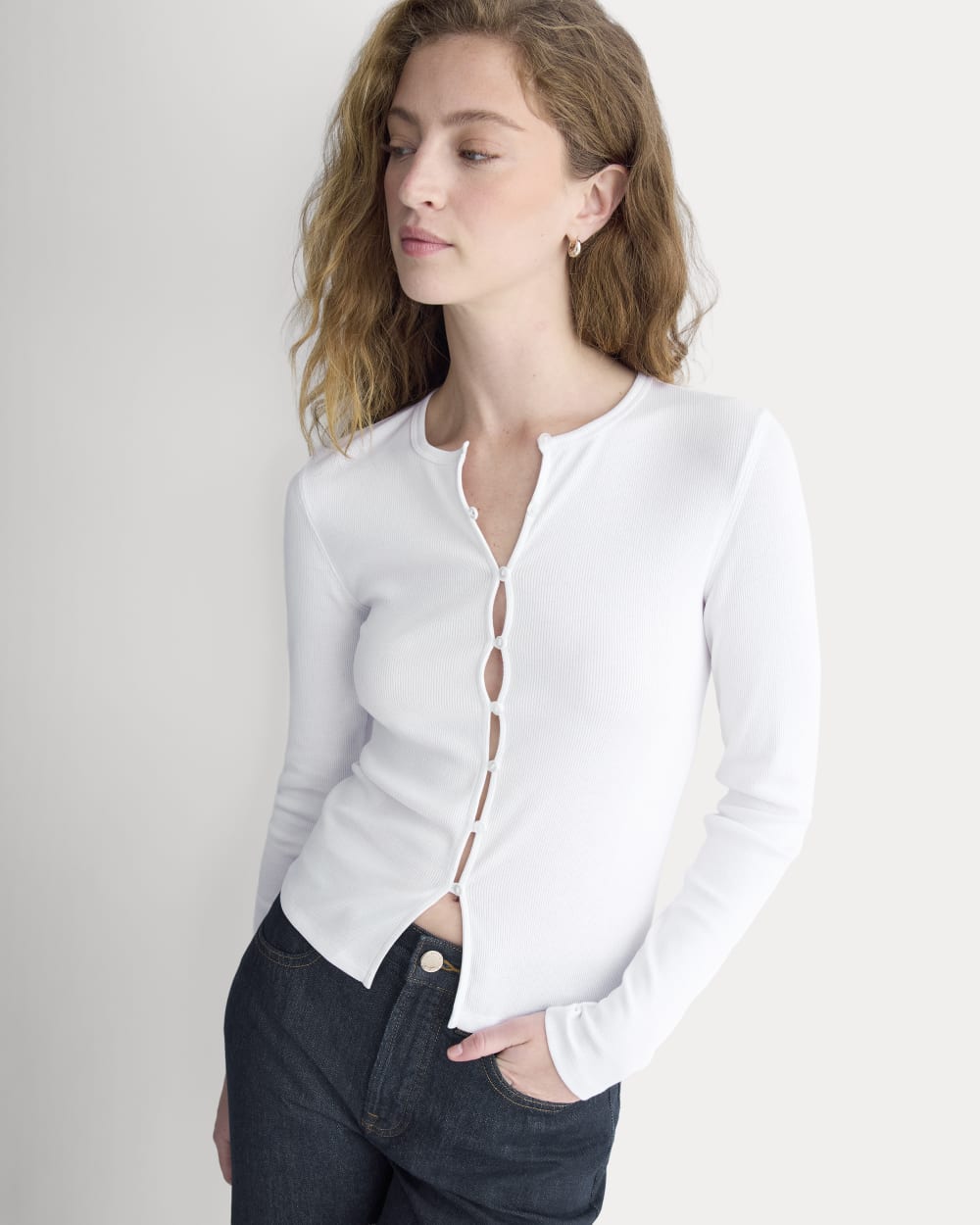 Luxe Rib Button-Up Top | White