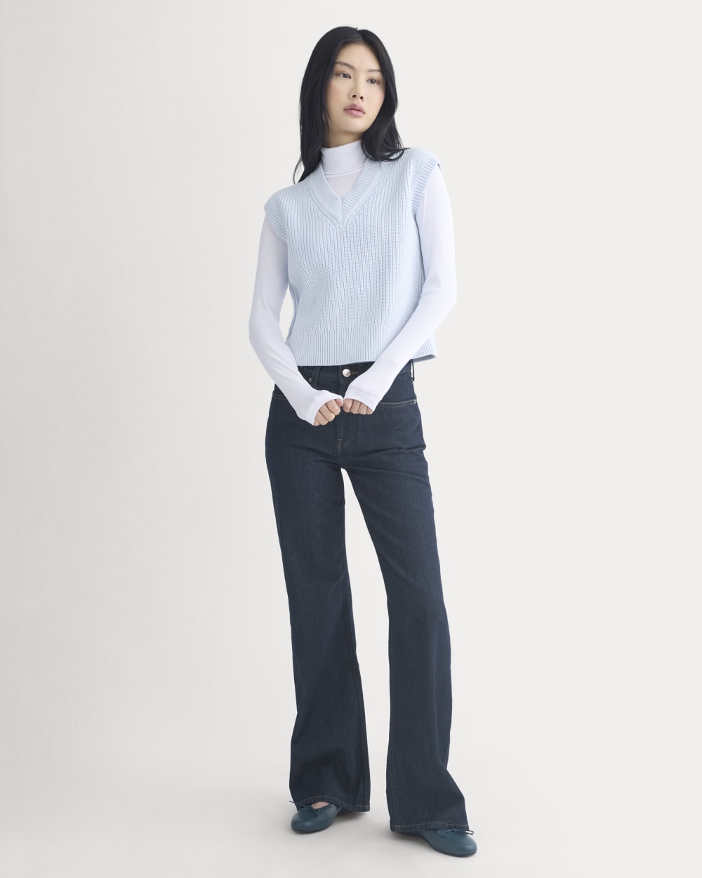 Ribbed V-Neck Vest in Everyday Cotton | Skywriting