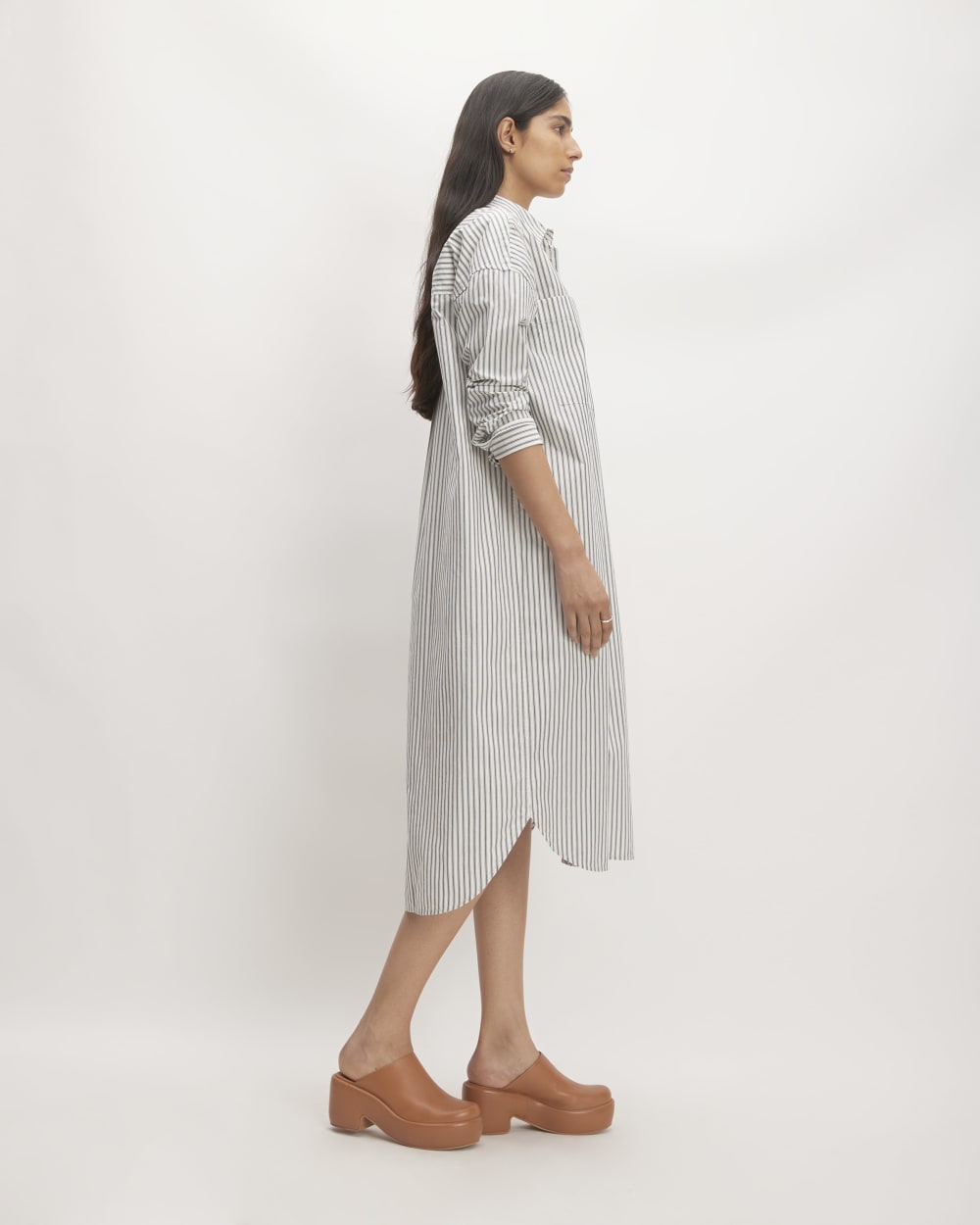The Midi Cotton Shirt Dress | Bone/Navy