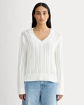 The Mesh Cable V-Neck in Everyday Cotton | White