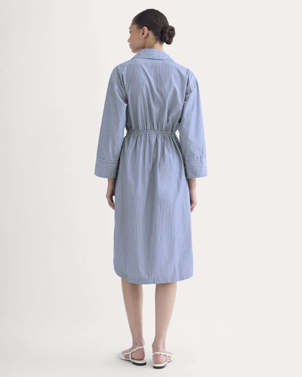 The Drawcord Shirtdress in Ultrasoft Cotton | Mazarine Blue / Optic White
