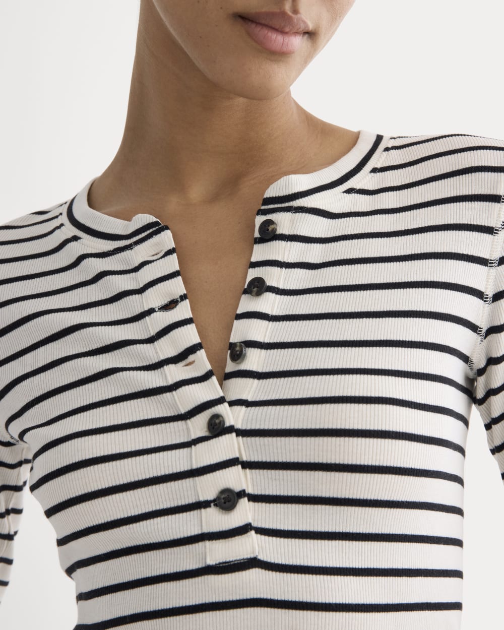 The Luxe Rib Henley | Bone / Black