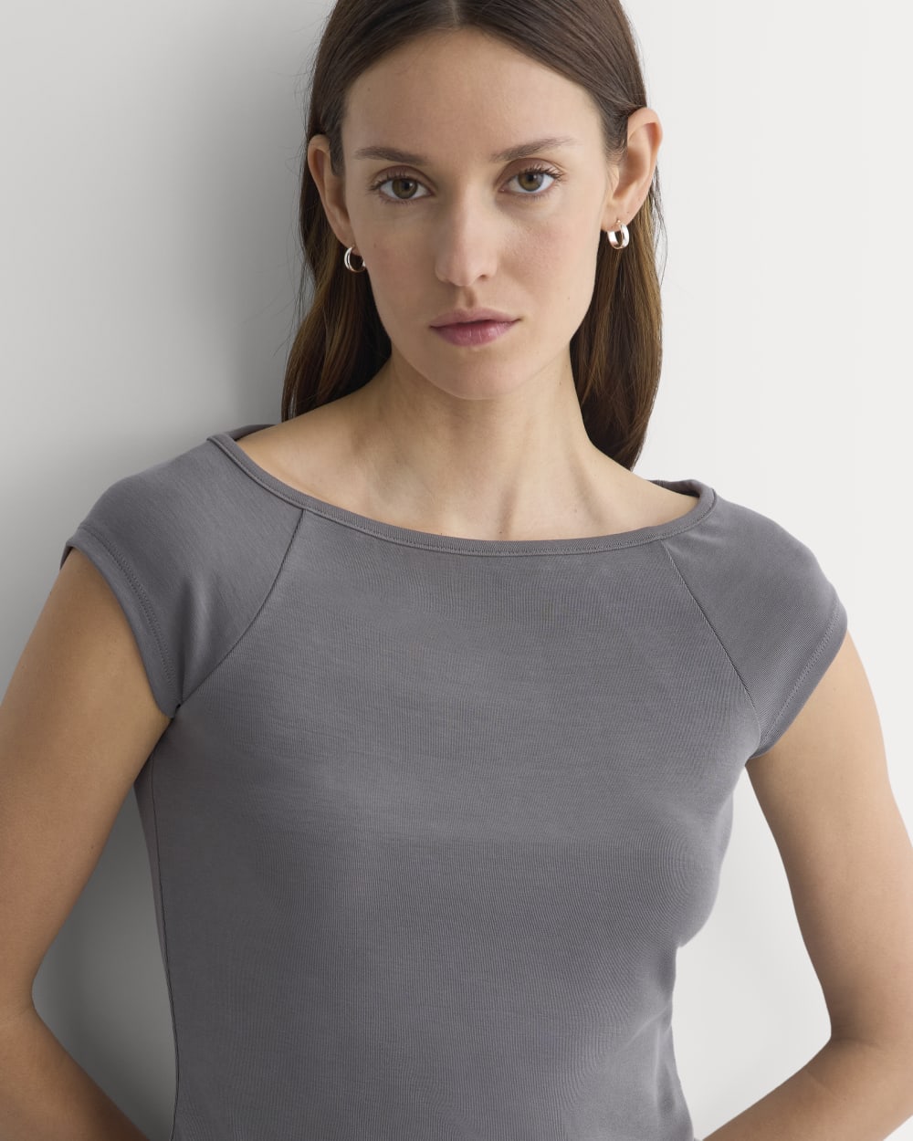 Boatneck Cap-Sleeve Top in Butterknit | Charcoal Grey