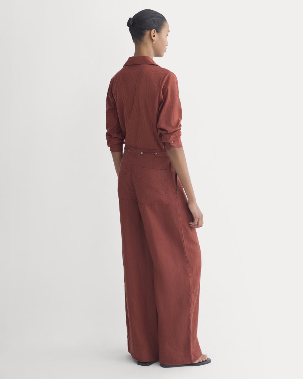 Wide-Leg Drawstring Pant in Linen | Henna Red