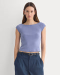 Boatneck Cap-Sleeve Top in Butterknit | Blue Dusk