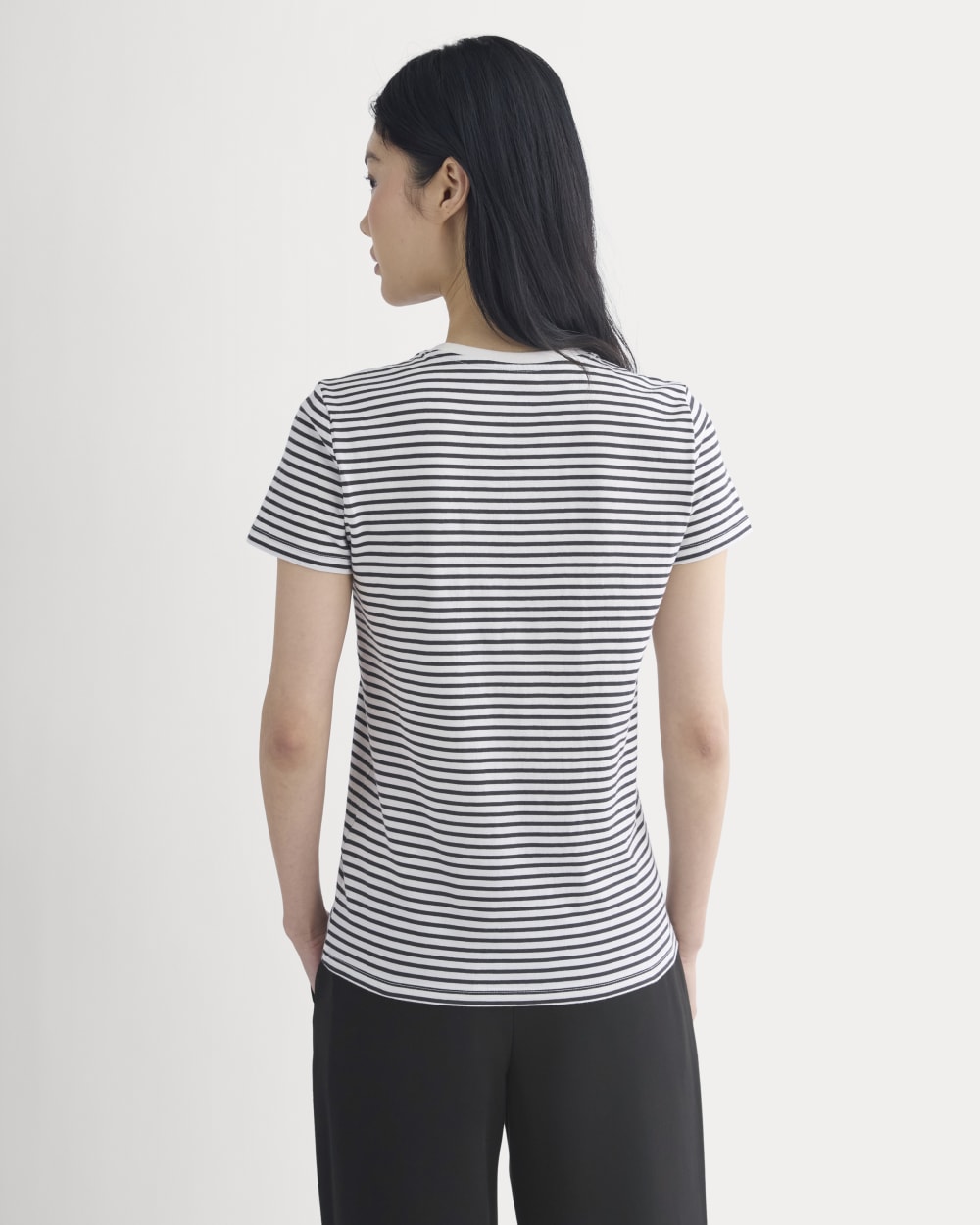 The Slim Crew in Essential Cotton | Bone / Pirate Black Stripe