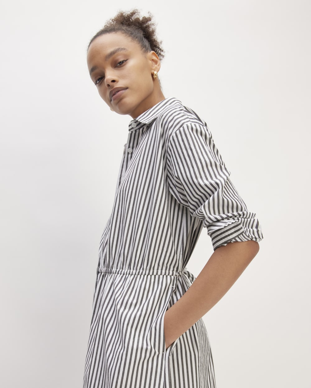 The Supima® Cotton Midi Shirt Dress | Optic White / Black