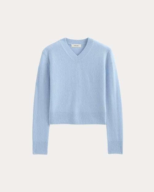 Cashmere Cropped High-V Sweater | Open Air Blue