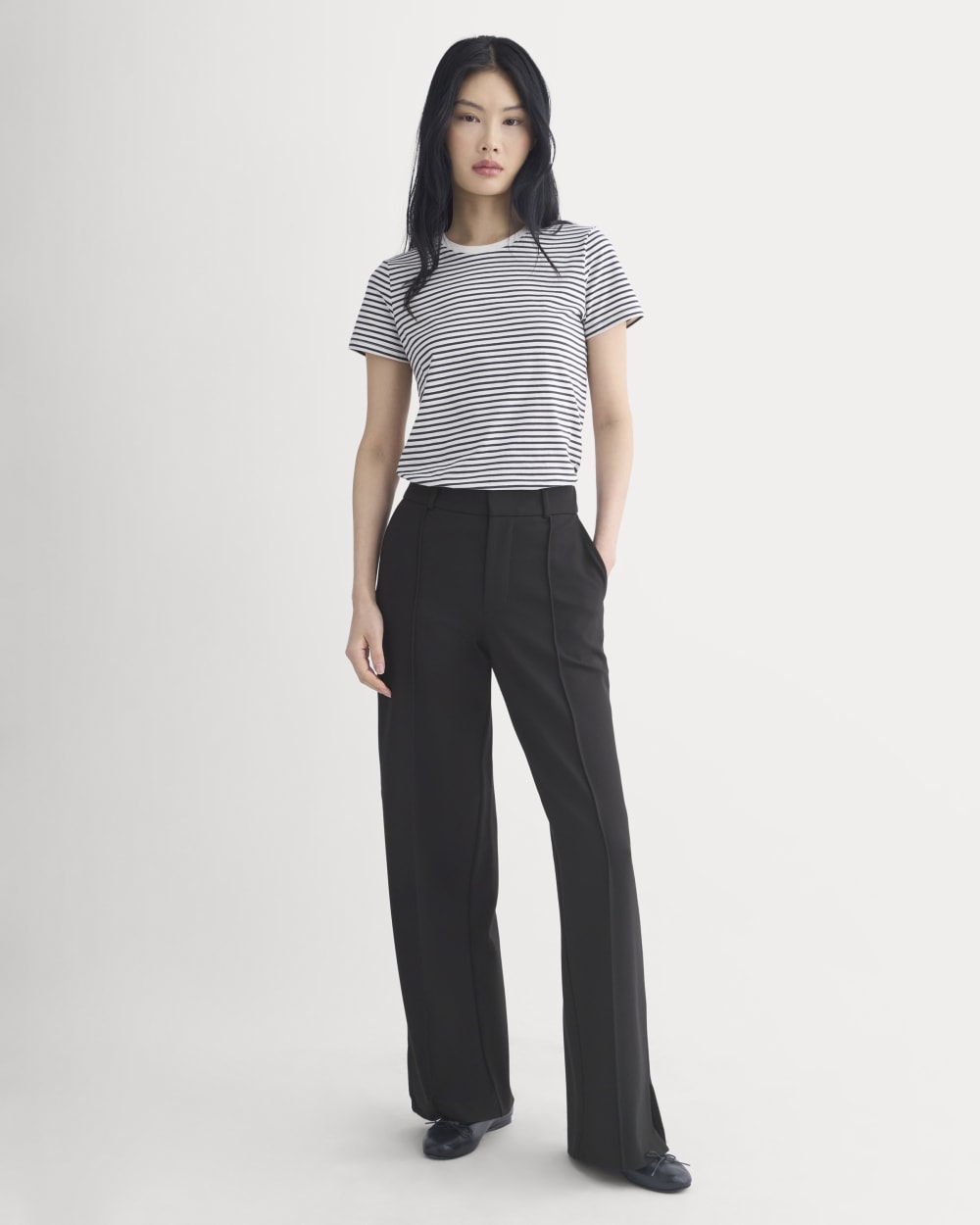 The Slim Crew in Essential Cotton | Bone / Pirate Black Stripe