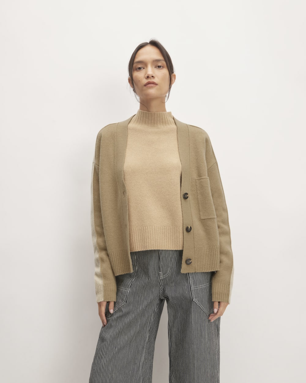 The Good Merino Wool Cardigan | Light Camel / Dark Oat