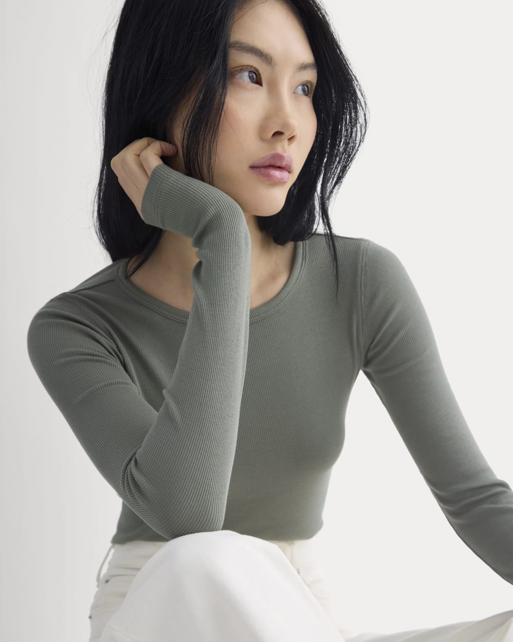 The Luxe Rib Long-Sleeve Crew | Agave Green