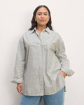 The Supima® Cotton Boyfriend Shirt | White / Moss Green