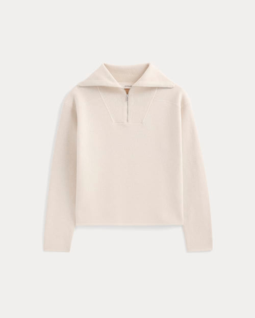 Double Knit Half-Zip in Cotton Merino | Bone/Cream/Sand/Light Camel