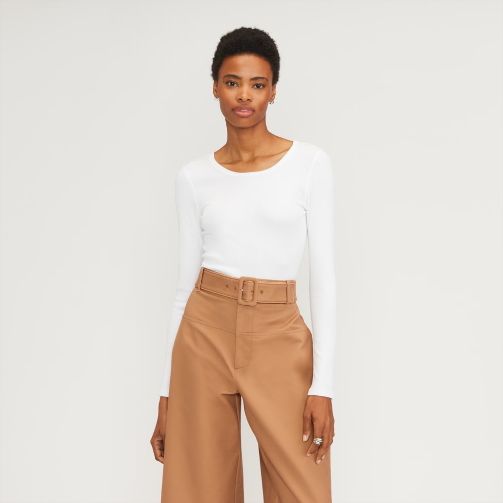 The Supima® Micro Rib Cropped Long-Sleeve Crew | White