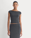 Boatneck Cap-Sleeve Top in Butterknit | Black