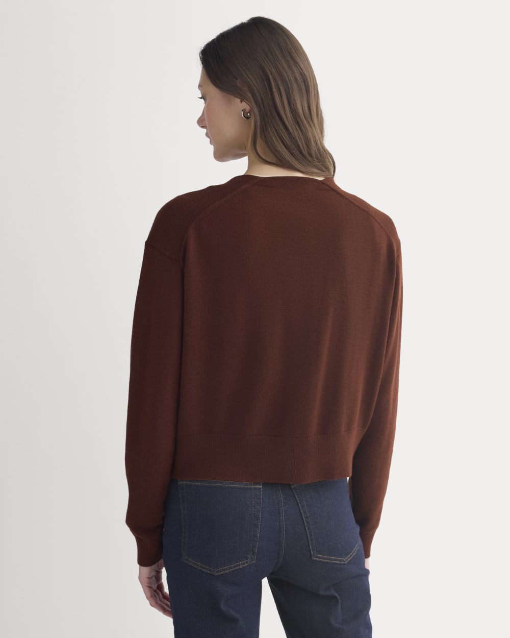 Deep V-Neck Cardigan in Cotton Merino | Whipped Cream