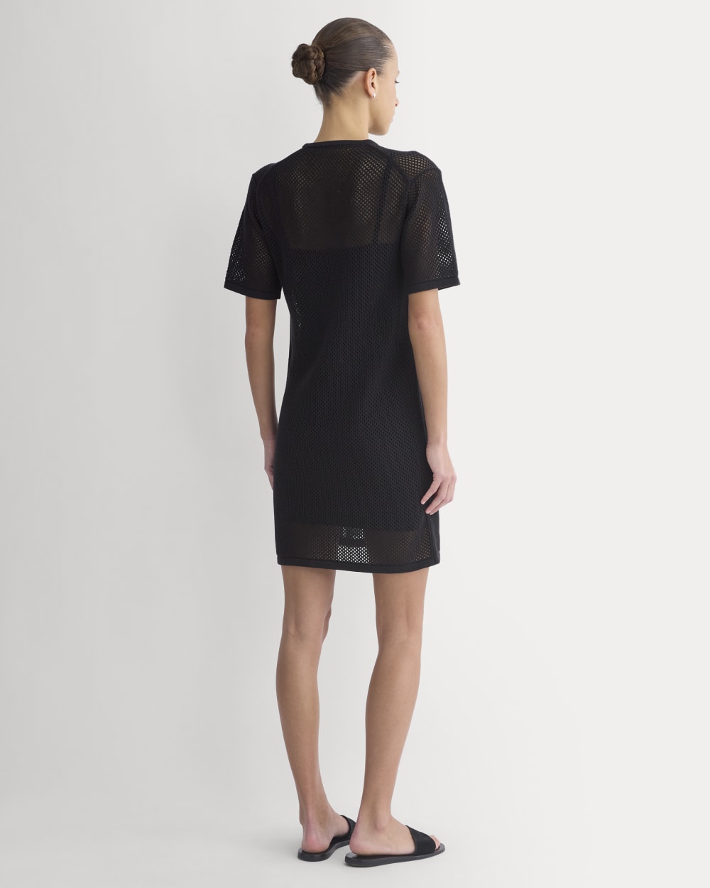 Mesh-Knit Short-Sleeve Dress | Black