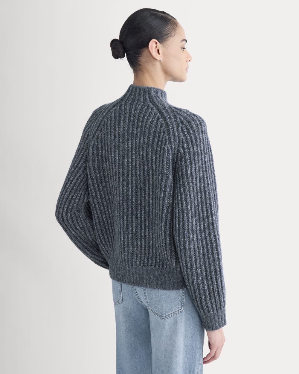 Funnel-Neck Ribbed Henley Sweater | Indigo