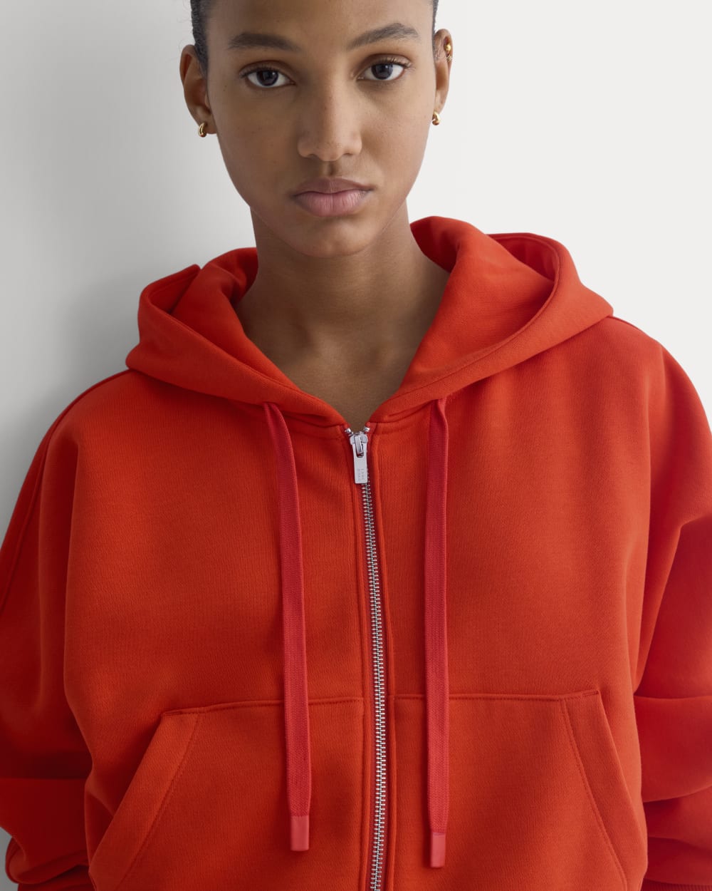Luxe Fleece Full-Zip Cropped Hoodie | Fiery Red