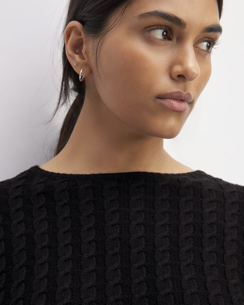 The Cotton Merino Cable Crew | Black