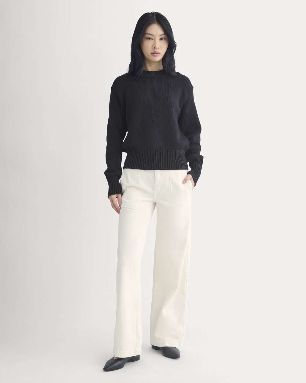 Oversized Cocoon Crew in Elevated Cotton | Black