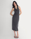 Cowlneck Halter Dress in Butterknit | Black