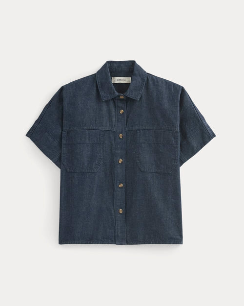 Cropped Boxy Denim Shirt | Dark Indigo Rinse