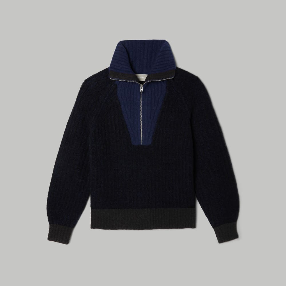 The Luxe Teddy Oversized Half Zip Sweater | Black / Ocean Cavern