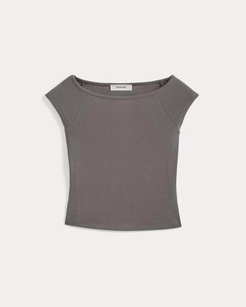 Boatneck Cap-Sleeve Top in Butterknit | Charcoal Grey