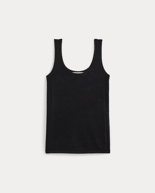 Lace-Trimmed Tank in Fine Linen | Black