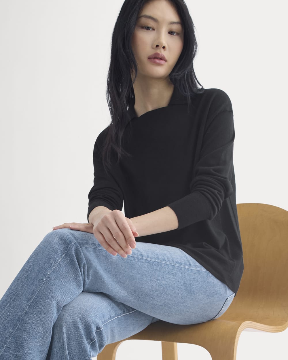 Oversized Polo in Ultrafine Merino | Black