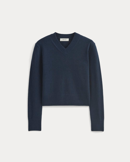 Cashmere Cropped High-V Sweater | Navy