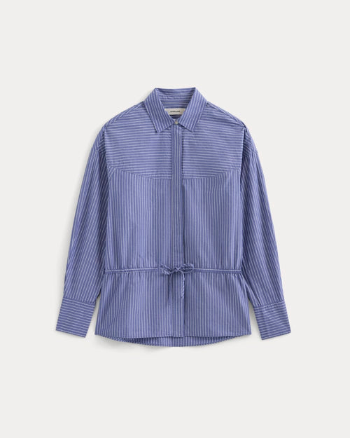 Oversized Cinched Shirt in Ultrasoft Cotton | Mazarine Blue / Optic White