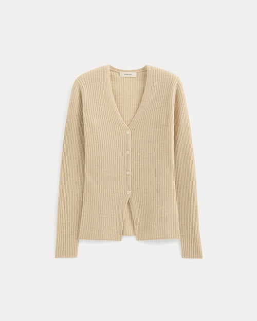 Cashmere Ribbed V-Neck Cardigan | Heather Light Camel
