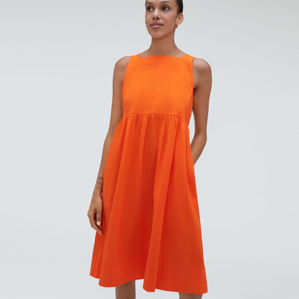 The Seersucker Midi Dress | Bright Orange