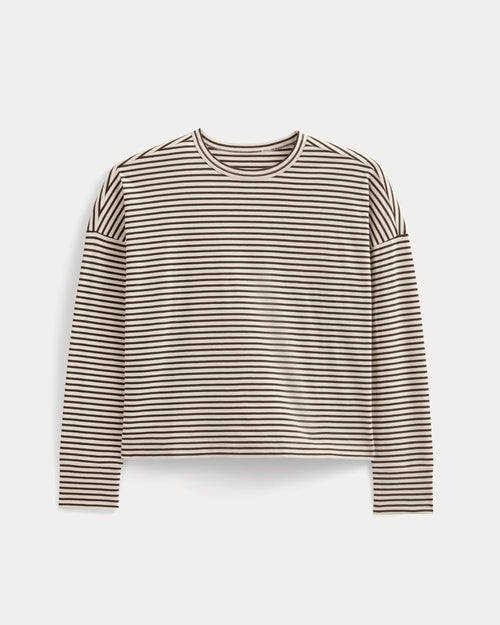Oversized Boxy Crew in Essential Cotton | Bone / Pirate Black Stripe
