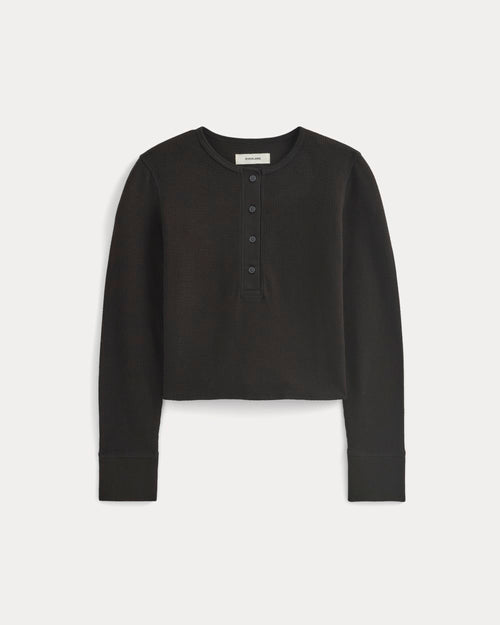 Boxy Henley in Cozy Waffle | Black