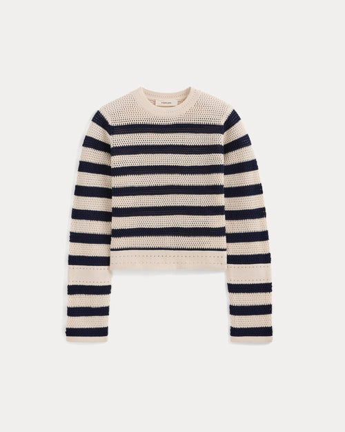 Open Knit Long-Sleeve Crew in Everyday Cotton | Canvas / Navy