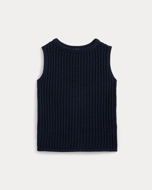 Open-Knit Tunic Vest in Elevated Cotton | Navy