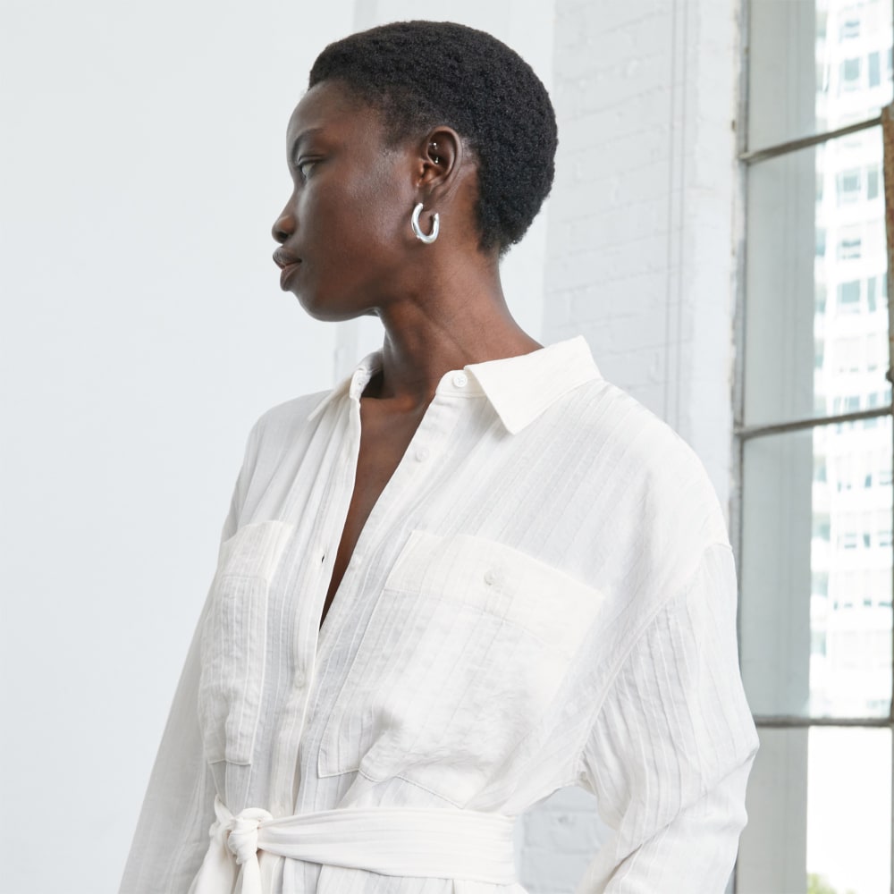 The City Stripe Draped Shirt Dress | Bone